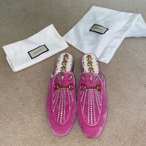 Gucci Princetown Embellished Velvet Horsebit Mules Size 39